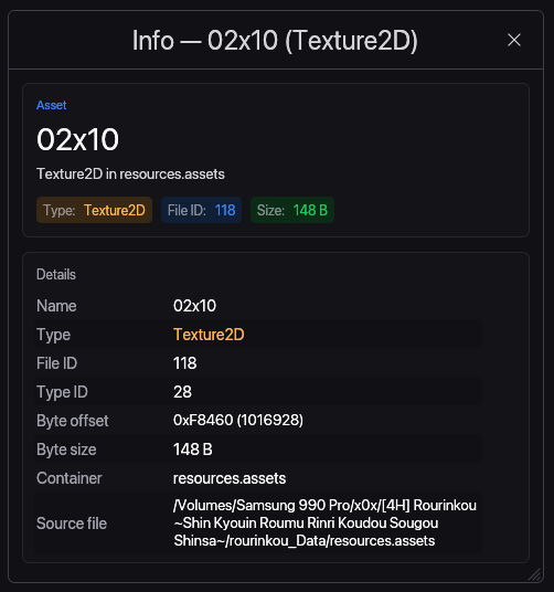 Mochi pop-out info panel showing metadata for a selected asset.