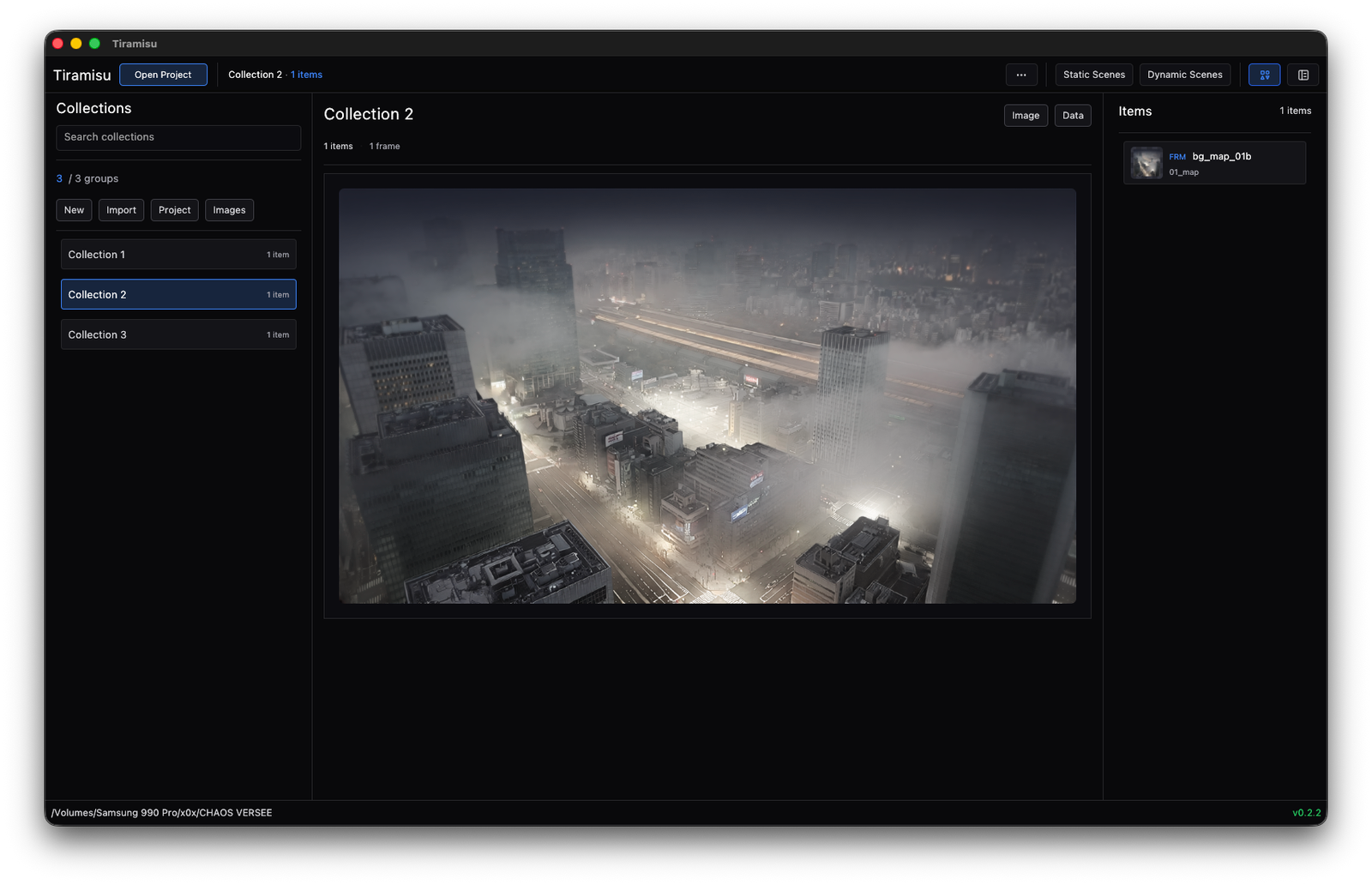 Collections view showing grouped selections and saved scene references.