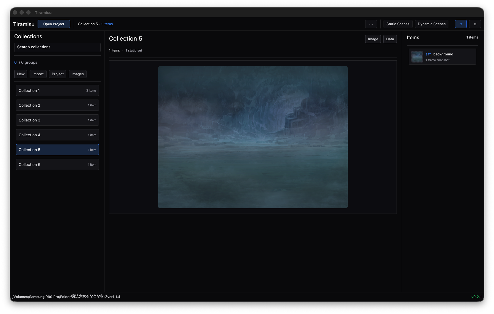 Collections view showing grouped selections and saved scene references.